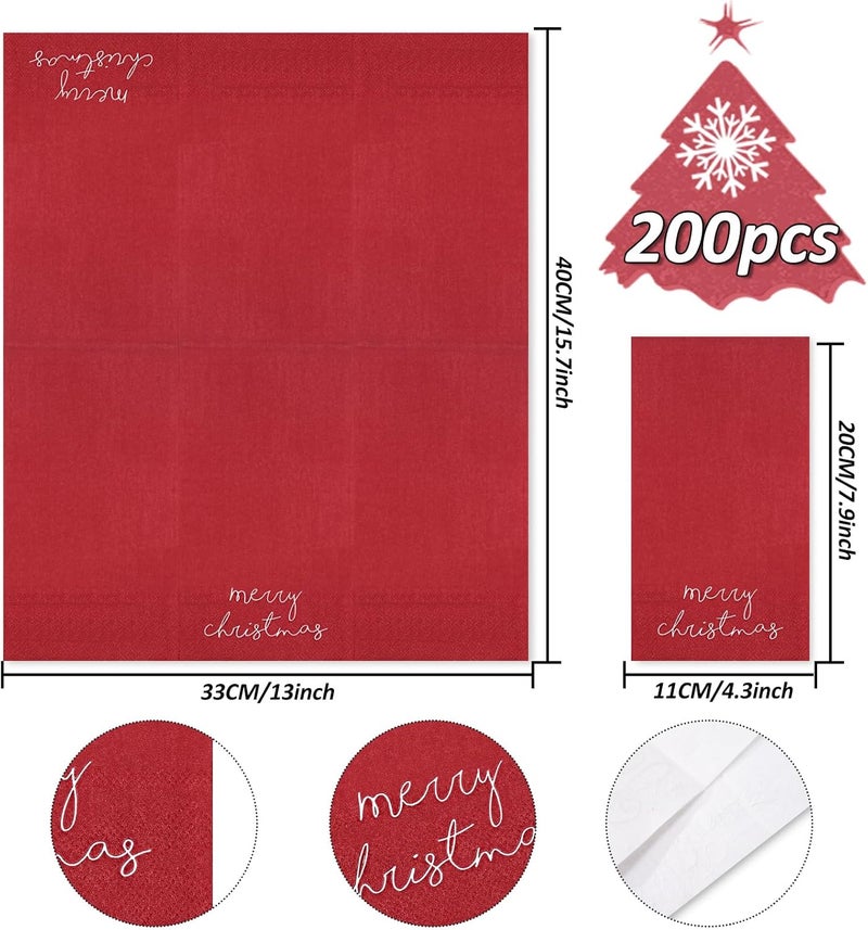 Whaline 200 Pcs Christmas Guest Napkins Red Green Merry Christmas Paper Napkins Disposable Xmas Guest Hand Napkin Towel for Winter Holiday Party Supplies Bathroom Table Decor - Image 2
